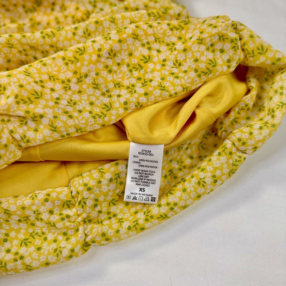 All In Favor Sasha Ruched Mini Dress Women's XS Yellow Puff Sleeve Coquette - Picture 6 of 16